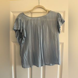Express Blue & Silver Flutter Sleeve Top
